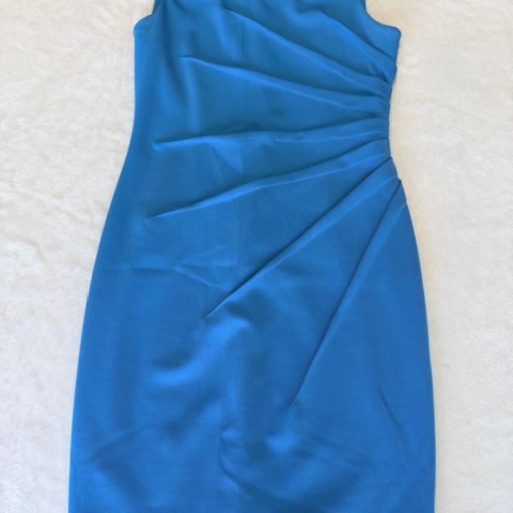 Calvin Klein side ruched turquoise dress